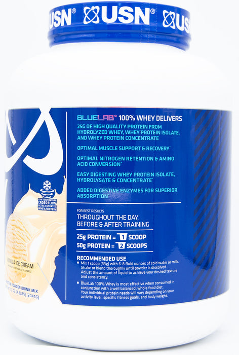 USN BlueLab Whey 100% Premium Protein Powder, Vanilla Ice Cream 4.5lbs