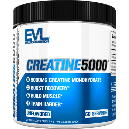 EVL Creatine 5000mg: Unflavored Creatine Monohydrate Post-Workout Powder for Recovery 60srv