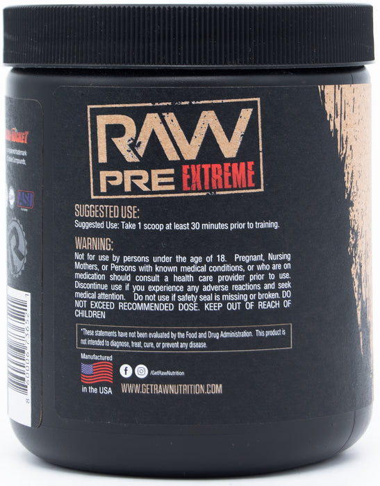 RAW Pre-Extreme High Stimulant Preworkout Powder, 30 servings, Fruit Burst