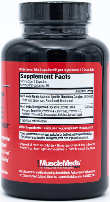 MuscleMeds Feast Mode Appetite Stimulant Weight Gain Pills Digestive Enzymes, 90 Caps