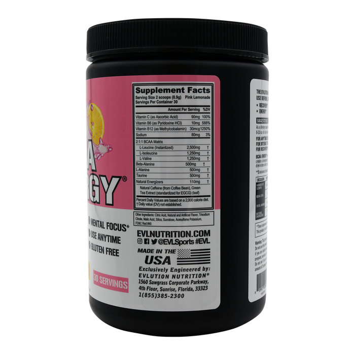 EVL BCAA Energy 30srv CHOOSE FLAVOR | Most Powerful Amino Acid Pre-Workout Powder for Energy, Recovery & Focus