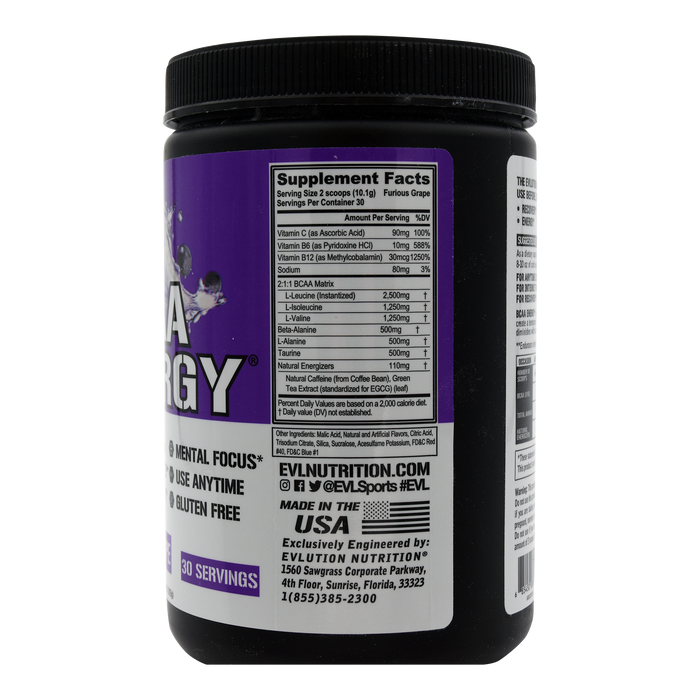 EVL BCAA Energy 30srv CHOOSE FLAVOR | Most Powerful Amino Acid Pre-Workout Powder for Energy, Recovery & Focus