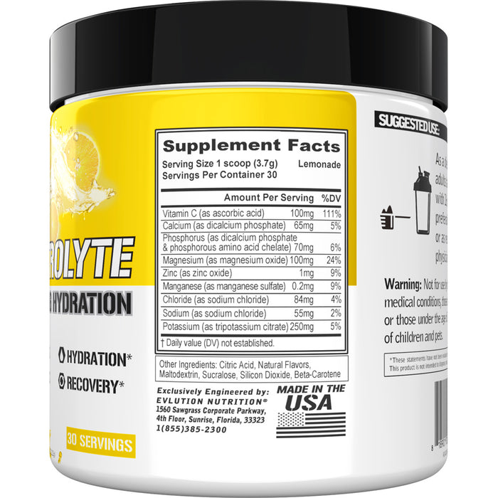 EVL Electrolyte 30srv | The Ultimate Volumizing Hydration Powder with 6 Key Electrolytes, Lemonade Flavor