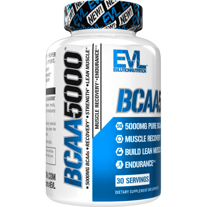 EVL BCAA5000 240ct | 5000mg Branched Chain Amino Acids | Boost Muscle Building + Recovery & Endurance