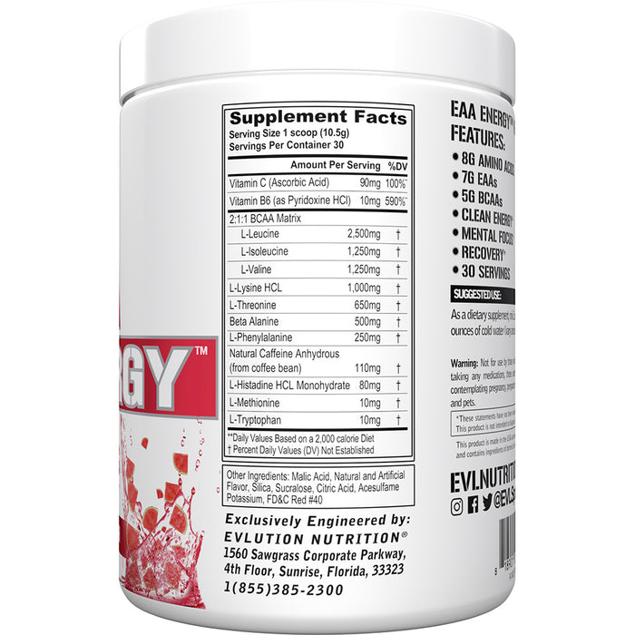 EVL EAA Energy BCAA Clean Energy Muscle Building & Recovery Drink Mix - Choose Flavor 30srv