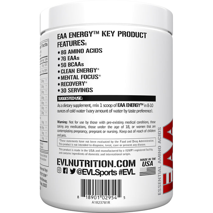 EVL EAA Energy BCAA Clean Energy Muscle Building & Recovery Drink Mix - Choose Flavor 30srv