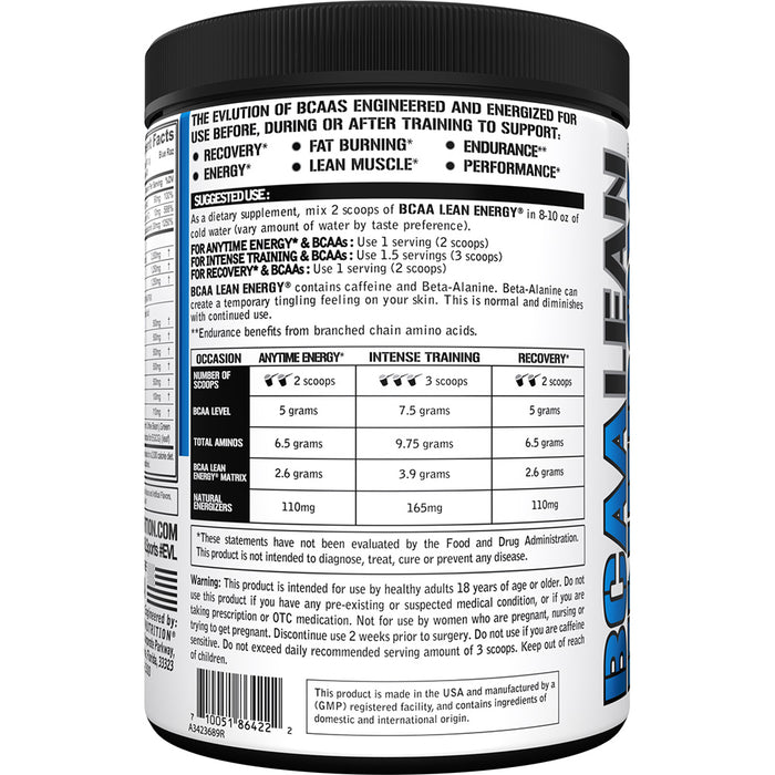 EVL BCAA Lean Energy 30srv Choose Flavor: Fat Burner Support BCAAs PreWorkout Recovery Drink Mix