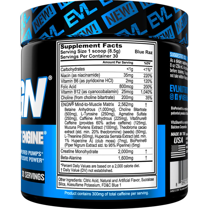 EVL ENGN 30srv CHOOSE FLAVOR: Hardcore Pre-Workout Energy Drink Mix with Creatine for Energy, Pumps, & Power