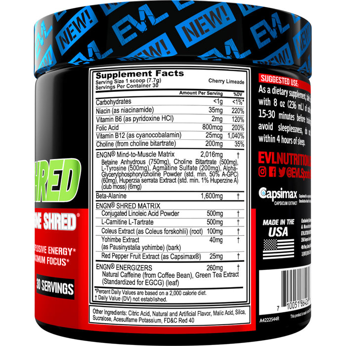 EVL ENGN Shred Hardcore Fat Burning Pre Workout Energy Drink Mix | Choose Flavor