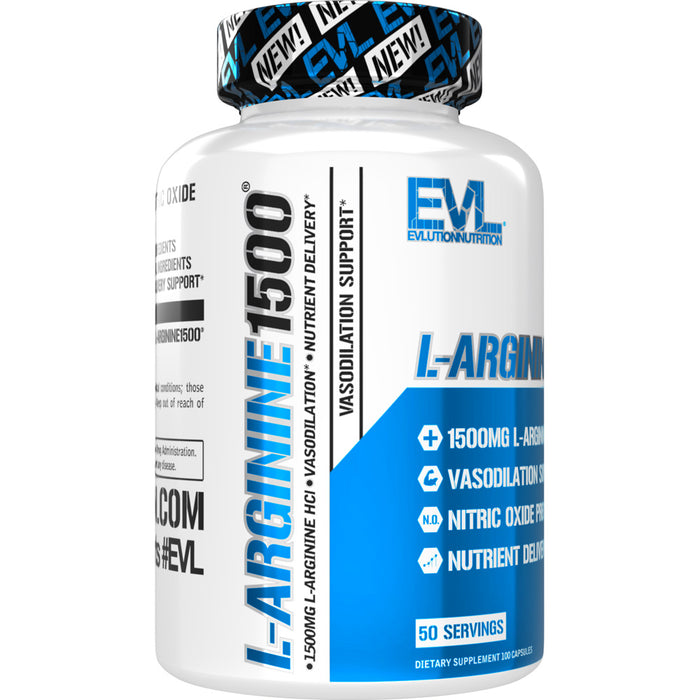 EVL 1500mg L-Arginine HCL 100ct: Nitric Oxide Precursor & Vasodilation Support