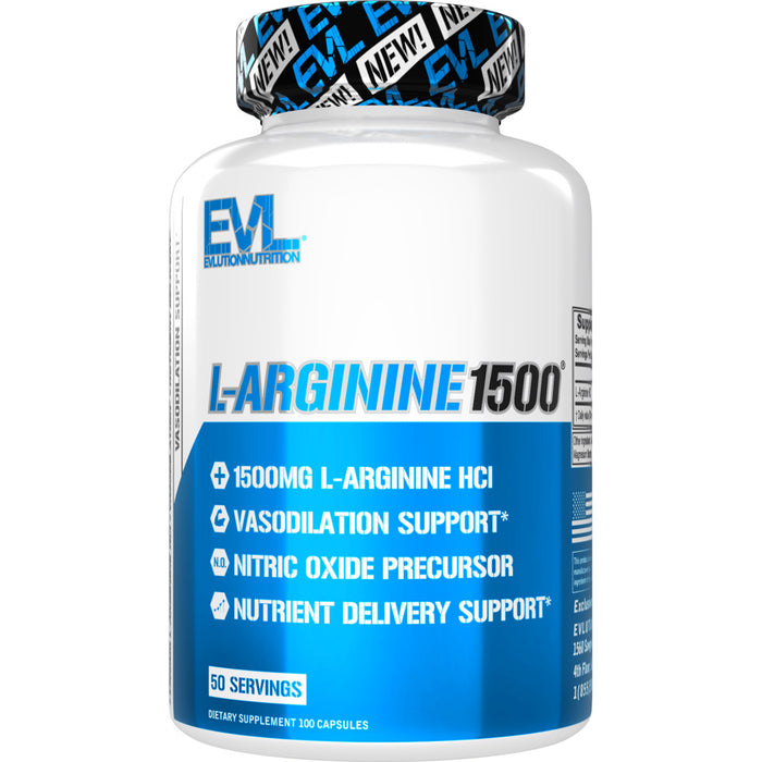 EVL 1500mg L-Arginine HCL 100ct: Nitric Oxide Precursor & Vasodilation Support