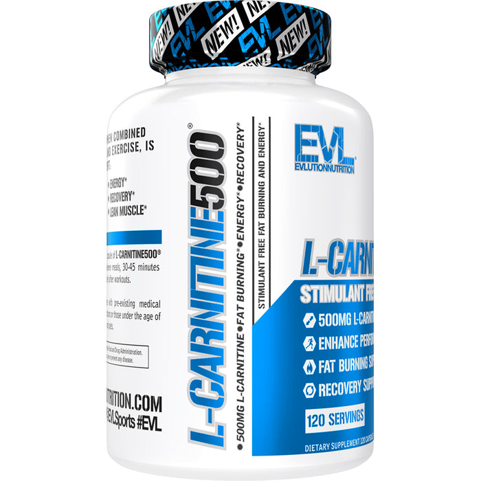 EVL L-Carnitine500 120ct: Stim-Free Fat Burner Enhance Performance, Recovery