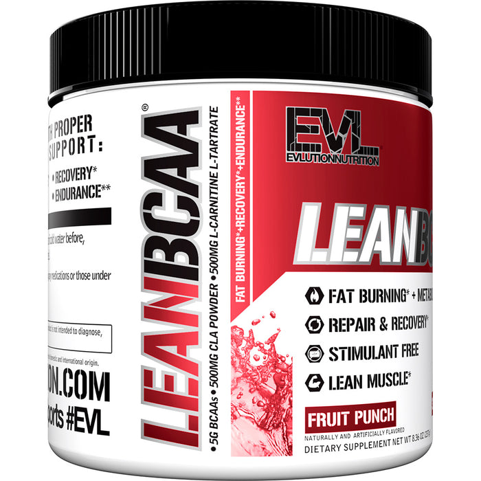 EVL LeanBCAA Fruit Punch 30srv: Muscle Recovery Fat Burn and Metabolism Support