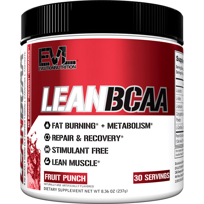 EVL LeanBCAA Fruit Punch 30srv: Muscle Recovery Fat Burn and Metabolism Support