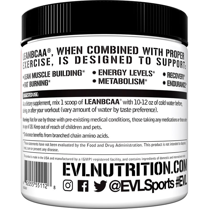 EVL LeanBCAA Fruit Punch 30srv: Muscle Recovery Fat Burn and Metabolism Support