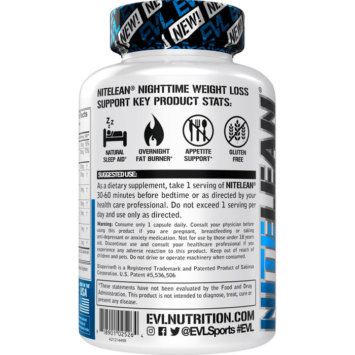 EVL NiteLean 30ct: Night Time Fat Burner Appetite Suppressant for Weight Loss