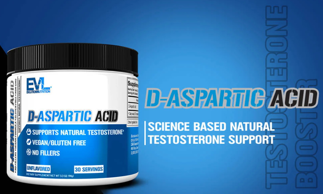 EVL D-Aspartic Acid Unflavored 30srv: Vegan Gluten-Free Testosterone Support Powder For Men