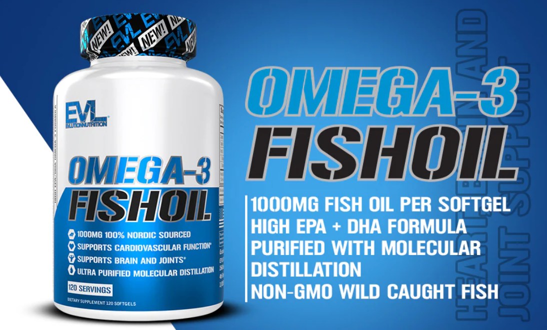 EVLution Nutrition 1,000mg Omega-3 Fish Oil 120ct - Supports Brain, Joint Health